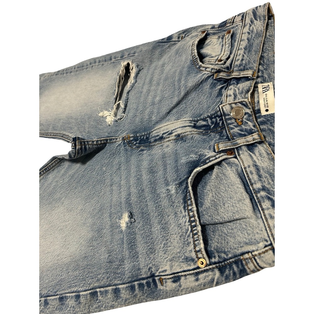 Zara The Pepper Mom Jeans Womens 10 Light Wash Distressed High Rise Straight Leg - Picture 3 of 10